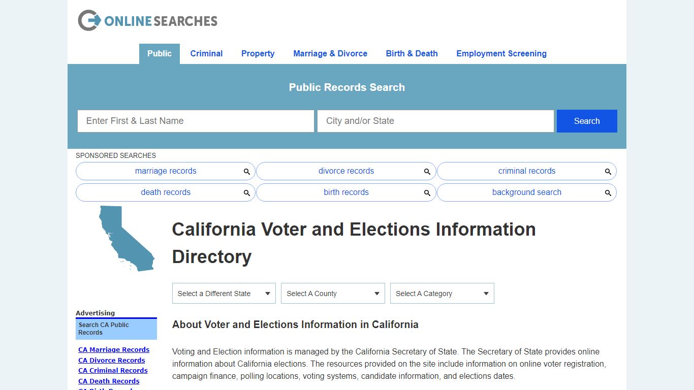 California Voter and Elections Information Directory - OnlineSearches.com